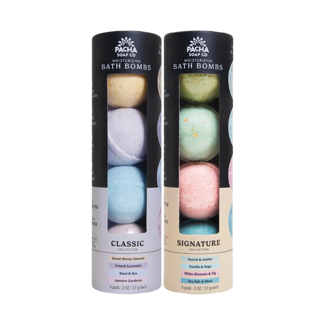 Pacha Soap Co. Bath Bombs - Moisturizing and Relaxing Aromatherapy Bath Bomb Set with Jasmine, Lavender, Sage, Peppermint, Dye Free Fizzy Bath Bombs Beauty and Personal Care Pacha Soap Co
