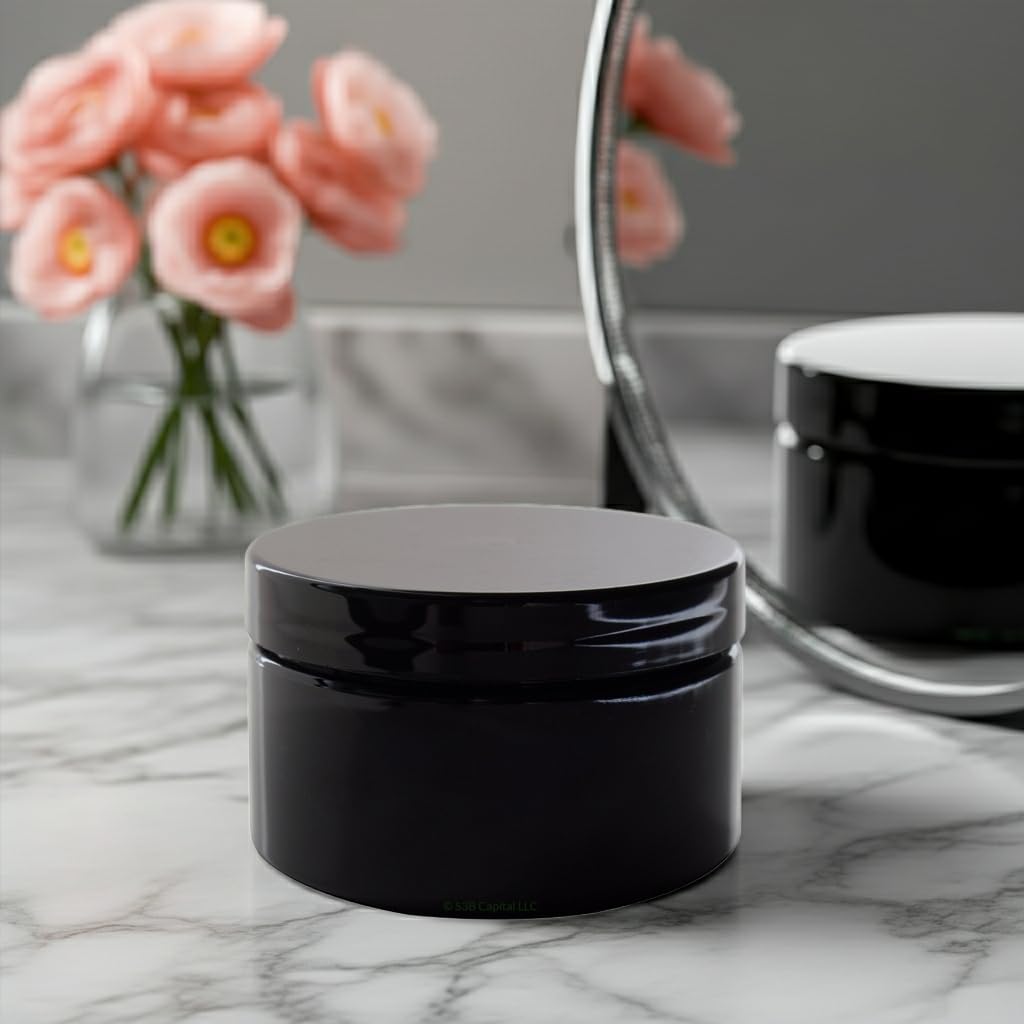 8 oz Black PET Plastic Refillable Low Profile Jar with Black Lid (6 Pack) Beauty & Personal Care JUVITUS