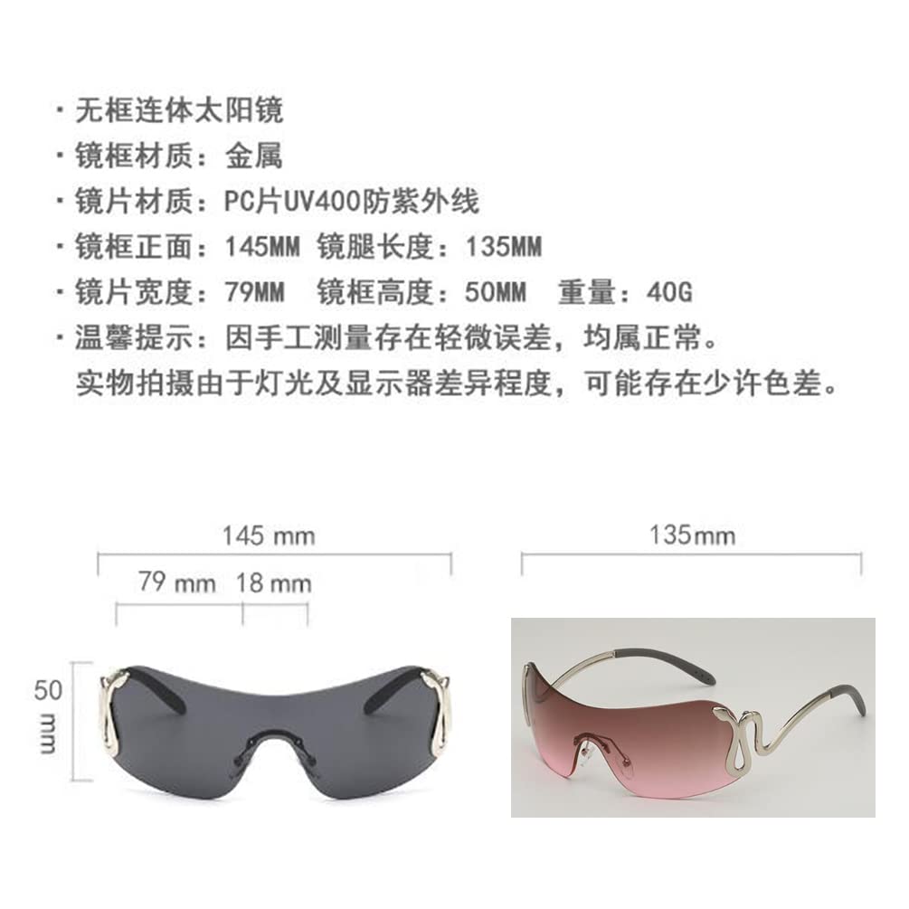 One-piece Metal Frameless Sunglasses With Personalized Snake Design Fashionable Sunglasses For Men and Women (Silver Frame Gray Powder Flake) Beauty & Personal Care Pub