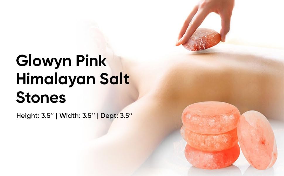 Glowyn Pink Himalayan Salt Massage Stone Discs - Flat, Thick & Round - Set of 4 - Pink Crystal Hand-Carved Stone for Massage Therapy and Deodorant Beauty and Personal Care Glowyn Pink
