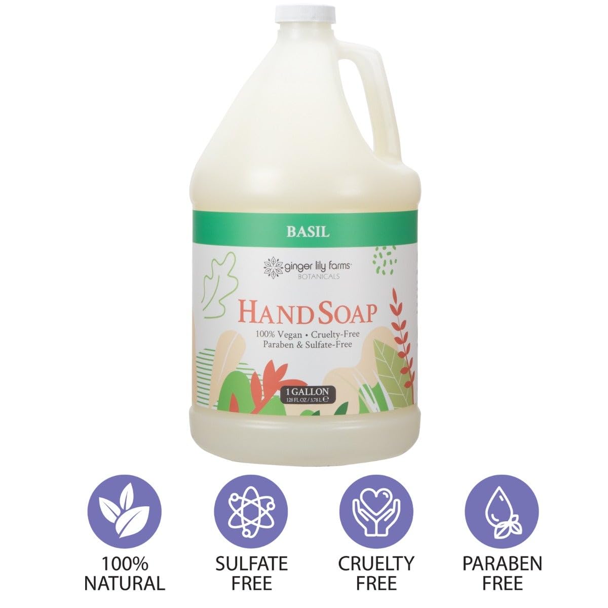 Ginger Lily Farms Botanicals All-Purpose Liquid Hand Soap Refill, 100% Vegan & Cruelty-Free, Basil Scent, 1 Gallon (128 fl oz) Beauty & Personal Care Ginger Lily Farms
