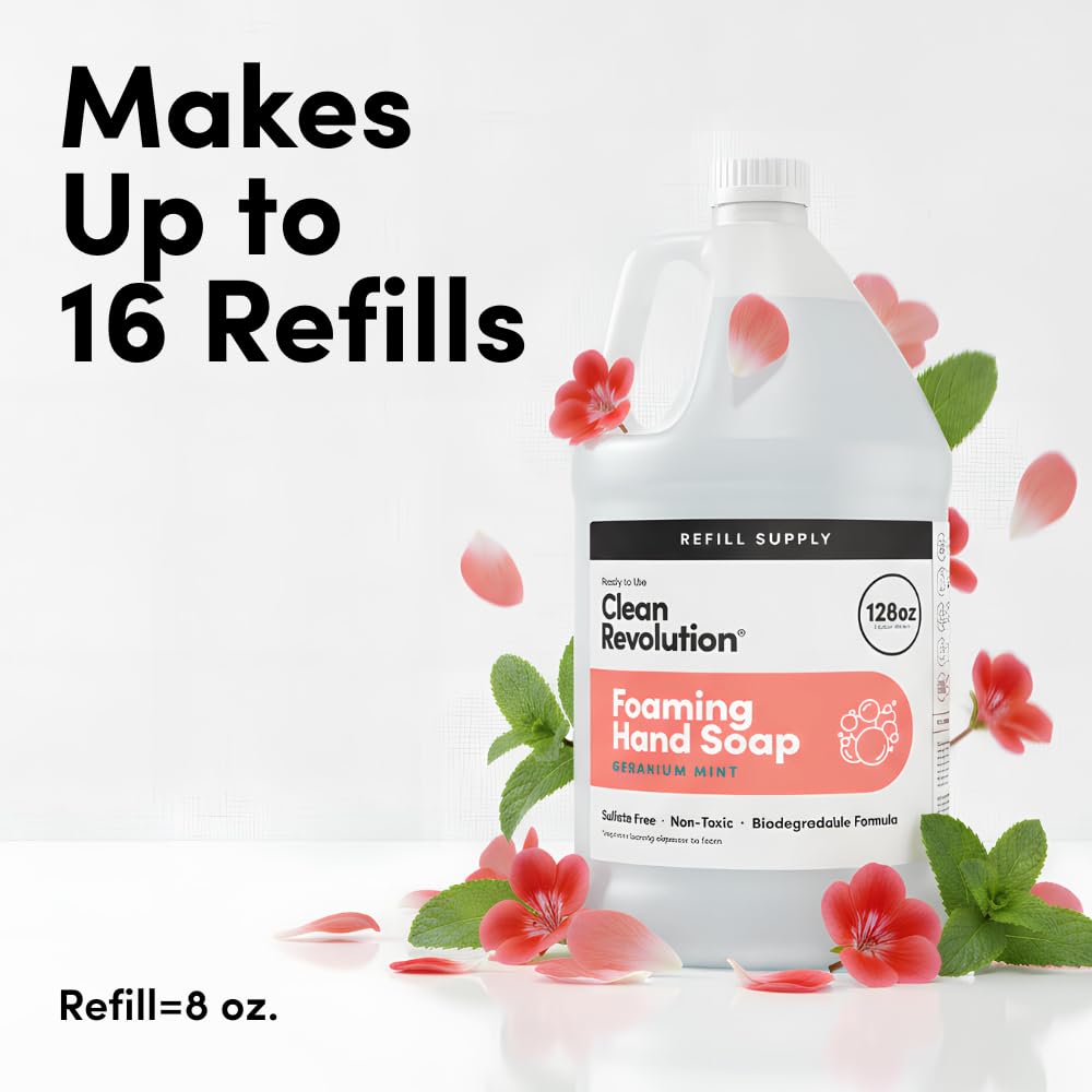 Clean Revolution Foaming Hand Soap Refill with Real Essential Oils, Moisturizing Sulfate-Free Hand Soap, Ready-to-Use Foam Soap Refill for Kitchen Beauty and Personal Care Clean Revolution