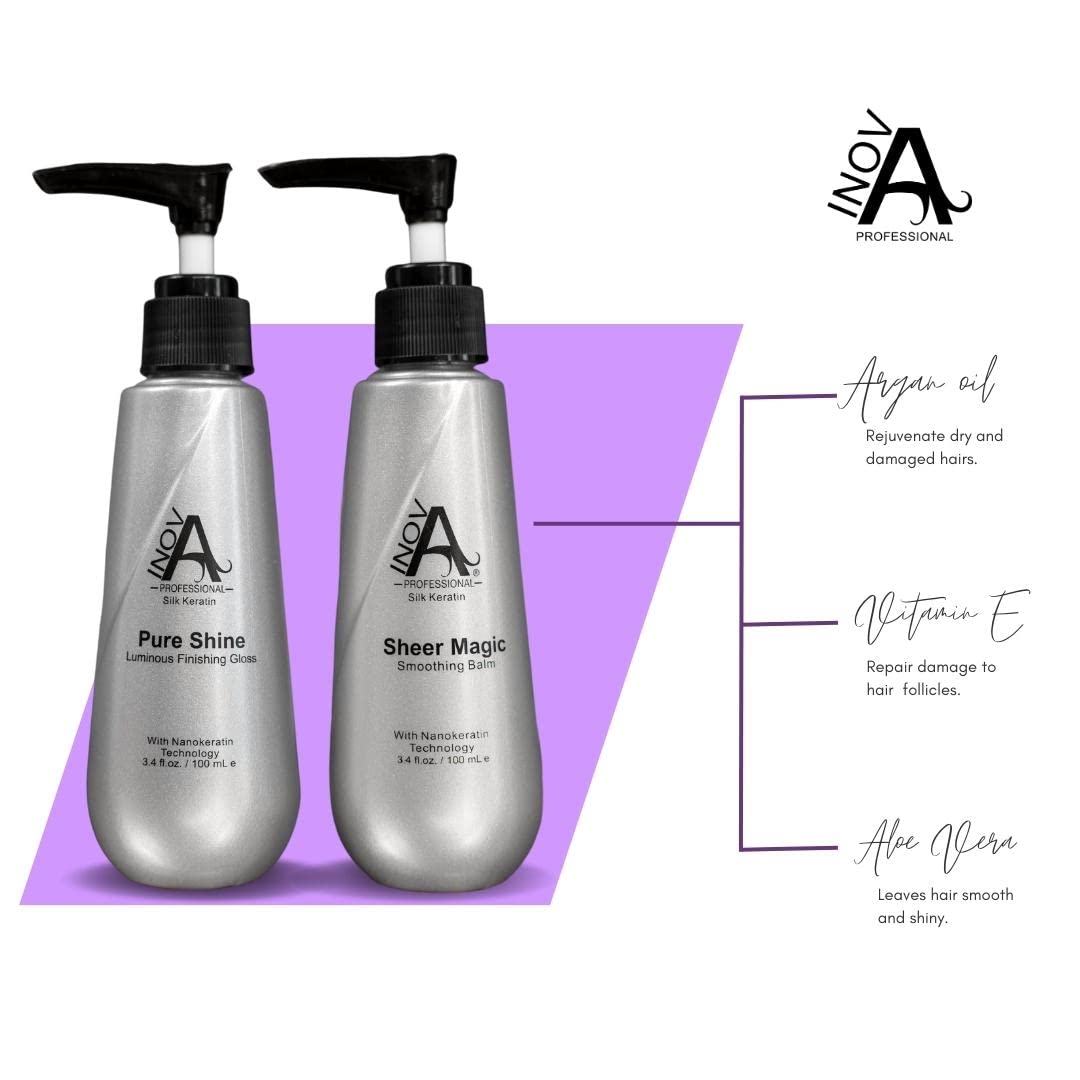 Inova Professional Silk Keratin - Smooth & Shine Set - Sheer Magic Smoothing Balm & Pure Shine Luminous Finishing Gloss, (3.4 Oz Set), white Beauty & Personal Care Inova Professional