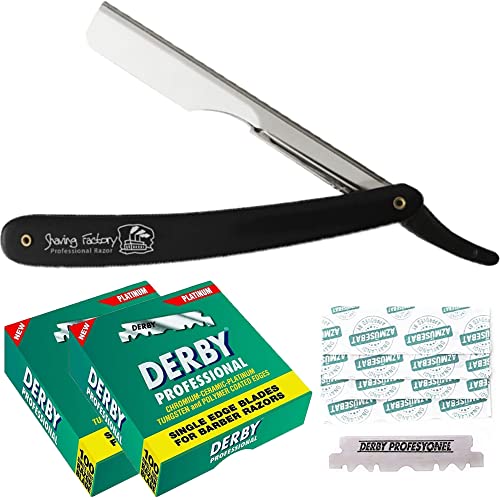 The Shave Factory Black & Silver Straight Edge Razor, Single Edge Blade Compatible Shaving Kit, Easy Replaceable Blade Razor (2 Piece Set) Beauty and Personal Care the shave factory