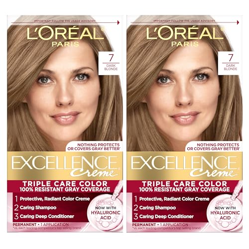 L'Oreal Paris Excellence Crème Permanent Hair Dye, Triple Care Hair Color with Hyaluronic Acid for 100% Gray Coverage, 7 Dark Blonde, 1 Kit (Pack Beauty & Personal Care L'Oreal Paris