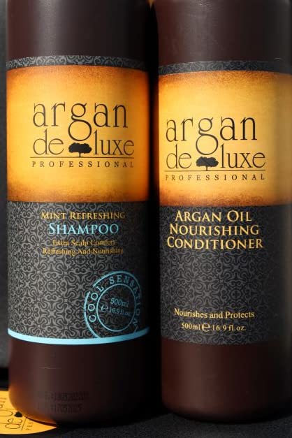 Argan De Luxe 100% Pure Organic Moroccan Argan Oil Nourishing MINT Shampoo & Conditioner 500ml (Shampoo+Conditioner 500ml) by Argan Deluxe Beauty & Personal Care Whisper Whip
