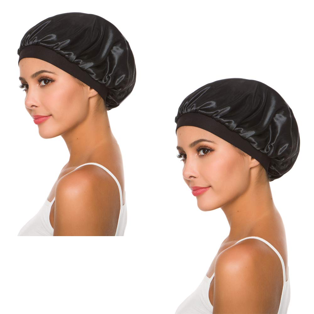Women's Elastic Wide Band Sleep Night Cap Head Cover Bonnet Hat for For Curly Springy Hair (2Pack) Beauty and Personal Care YLing