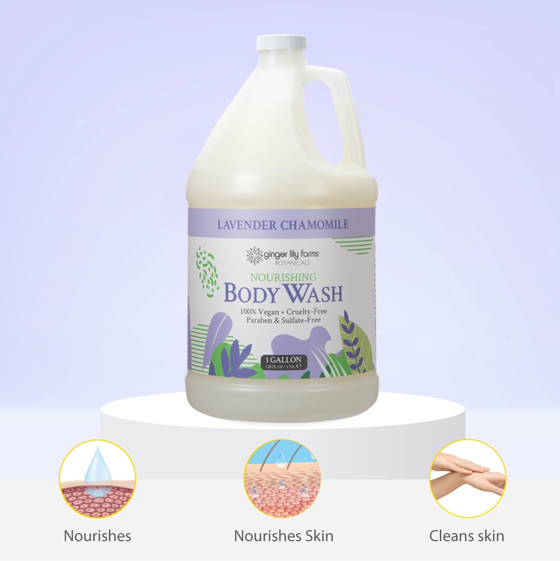 Ginger Lily Farms Botanicals Nourishing Body Wash, 100% Vegan & Cruelty-Free, Bath & Shower Gel for Men and Women, Lavender Chamomile Scent, 1 Gallon Beauty & Personal Care Ginger Lily Farms