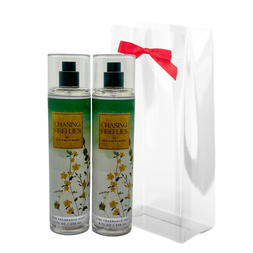 Bath & Body Works CHASING FIREFLIES Fine Fragrance Mist Gift Set with a Red Bow for Holiday 8 fl oz - Pack of 2 Beauty & Personal Care Bath & Body Works