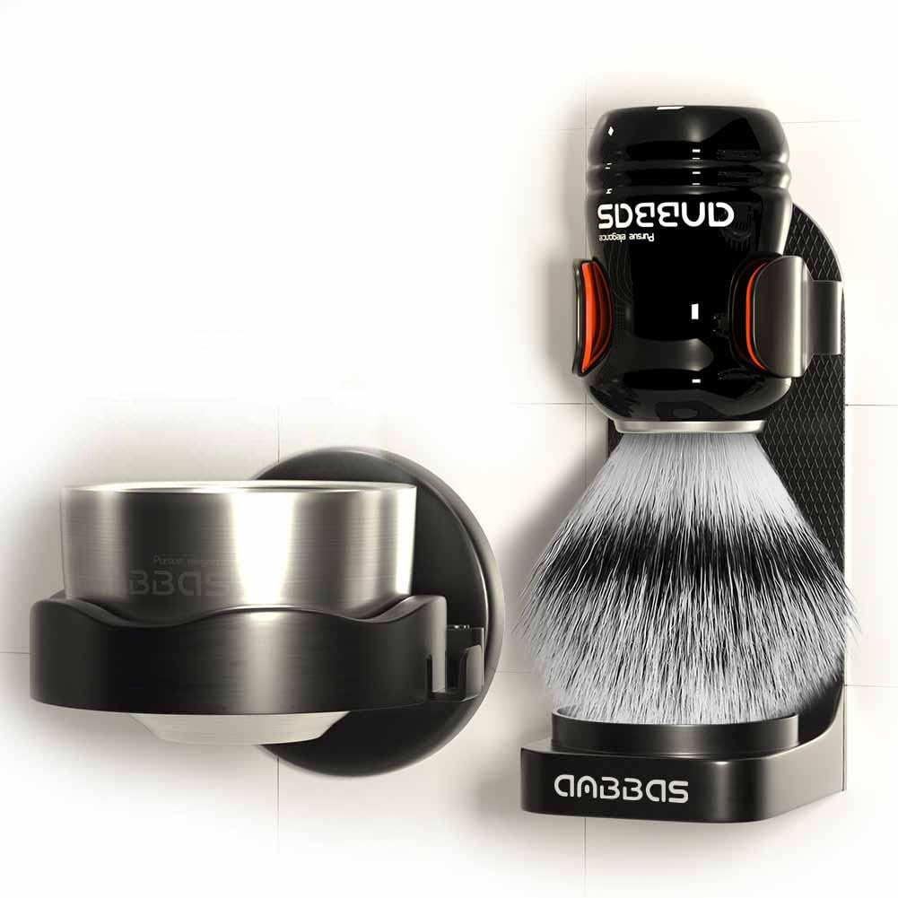 Anbbas Shaving Brush Synthetic Badger Hair Resin Handle and Stainless Steel Soap Bowl,ABS Wall Mounted Shaving Holders for Brush and Bowl Beauty and Personal Care Anbbas