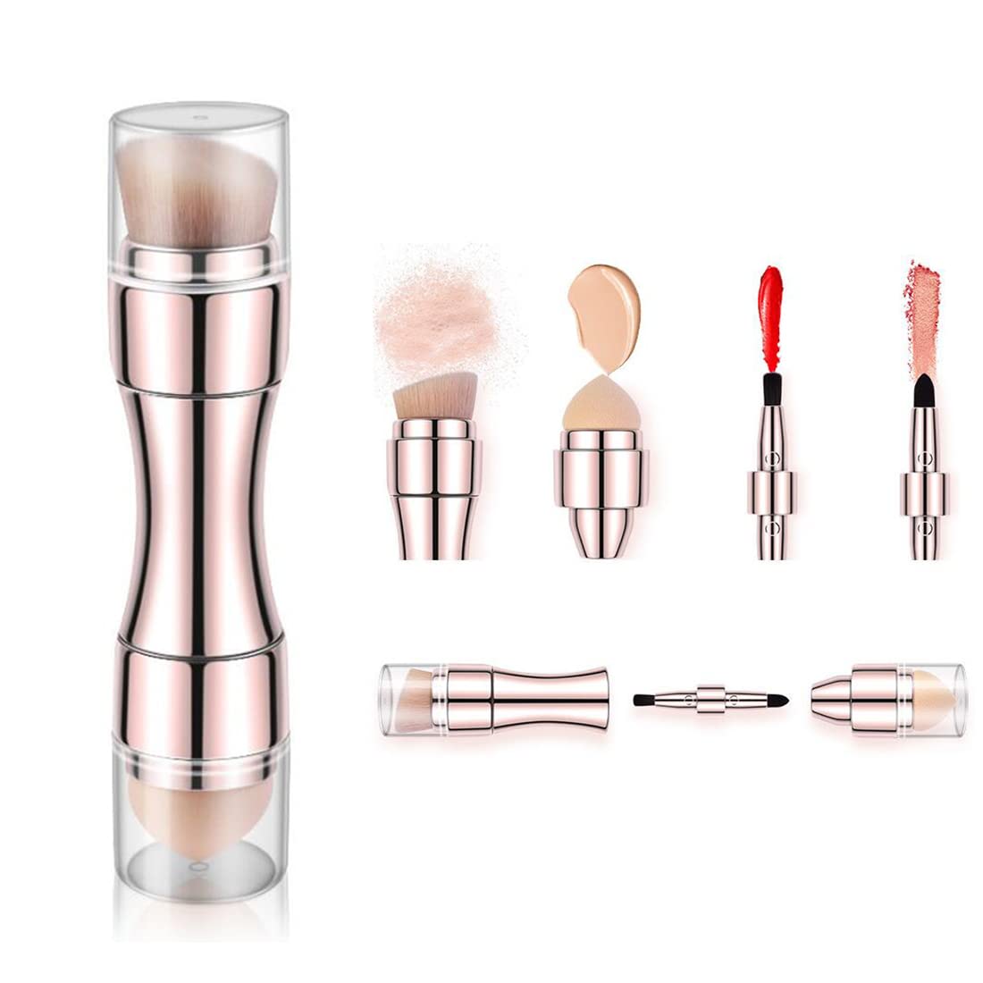 Bling Toman 4 in 1 Makeup Brush, Eyeshadow Eye Lip Face Concealing Blush Foundation Brush All in One Retractable Travel Size Makeup Brush Set (rose Beauty & Personal Care Bling Toman