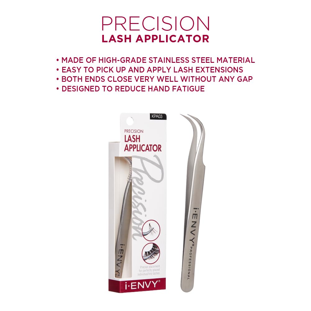 iENVY by Kiss Lash Applicator Tool, Precision Professional DIY Fales Eyelashes Extension Tweezers, Stainless Steel Curved Design for Individual Beauty & Personal Care i•ENVY