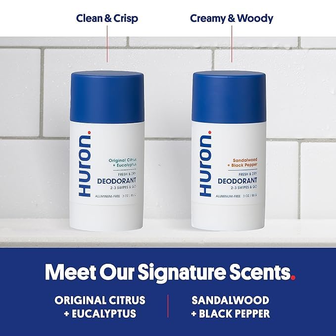 Huron Deodorant for Men and Women, 48-Hour Odor Protection, Aluminum-Free Deodorant with Citrus + Eucalyptus Scent, Moisturizing, Phthalate-Free Beauty and Personal Care Huron