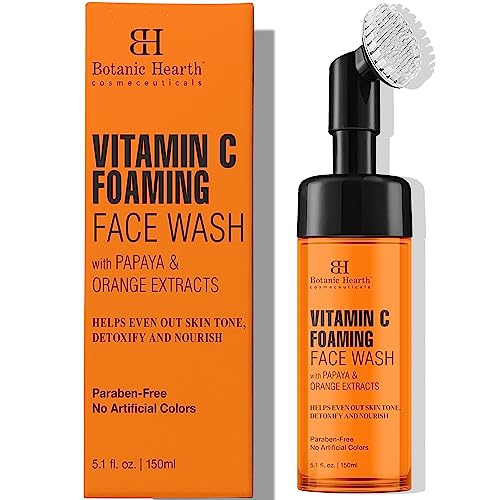 Botanic Hearth Vitamin C Foaming Face Wash With Papaya & Orange | Extracts Built|In Silicone Brush | For Cleansing & Glowing Skin | Paraben & Sulphate Beauty & Personal Care Botanic Hearth