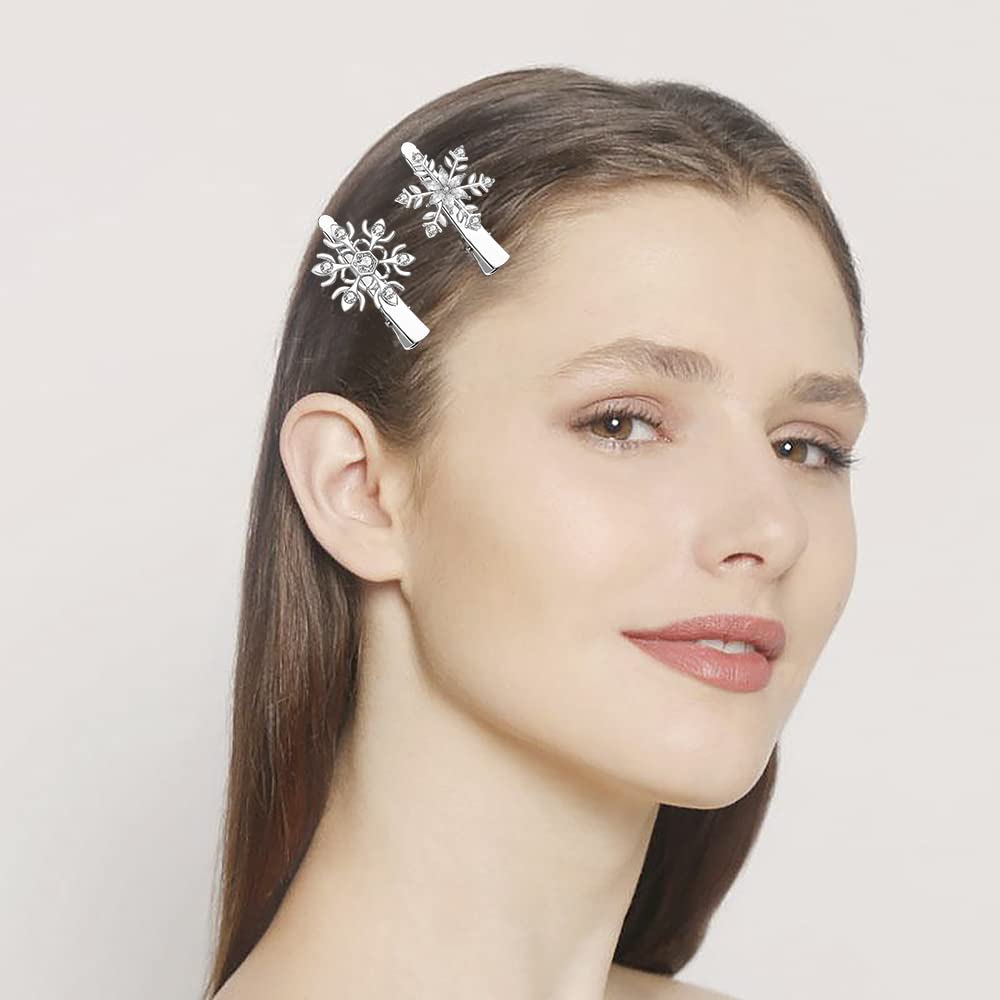 Boderier 10 Pack Snowflake Hair Clips Winter Christmas Rhinestone Snowflake Hairpin Hair Barrette Accessories Silver Beauty & Personal Care boderier