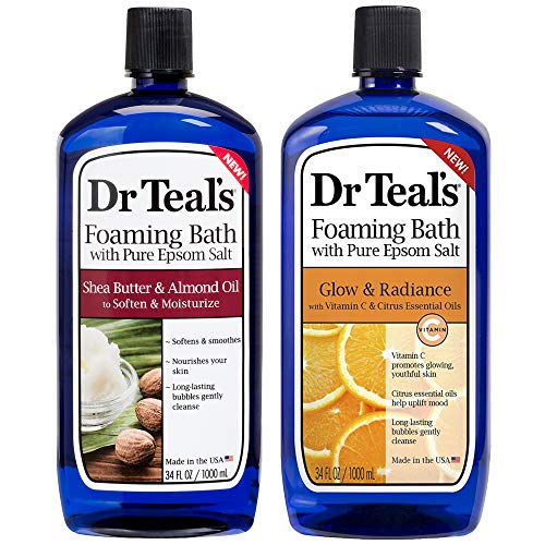 Dr Teal's Foaming Bath Combo Pack (68 fl oz Total), Moisturizing Shea Butter & Almond Oil, and Glow & Radiance with Vitamin C and Citrus Essential Beauty and Personal Care Dr Teal's