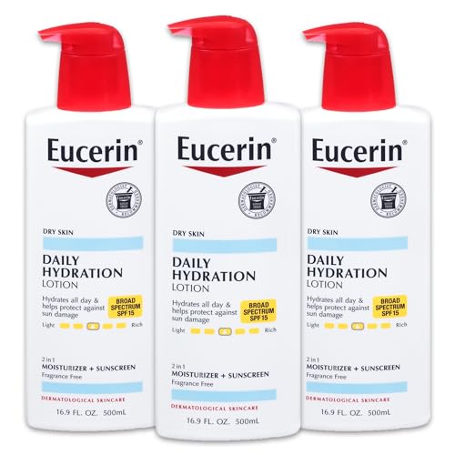 Eucerin Daily Hydration Lotion with SPF 15 - Broad Spectrum Body Lotion for Dry Skin - 16.9 fl. Oz. Pump Bottle (Pack of 3) Beauty & Personal Care Eucerin