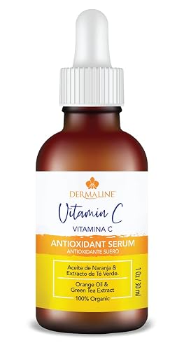 Dermaline Vitamin C Serum for Face with Hyaluronic Acid and Jojoba Oil, Hydrating, Brightening, and Deep Moisturizing Age Control to Diminish Fine Beauty & Personal Care DERMALINE