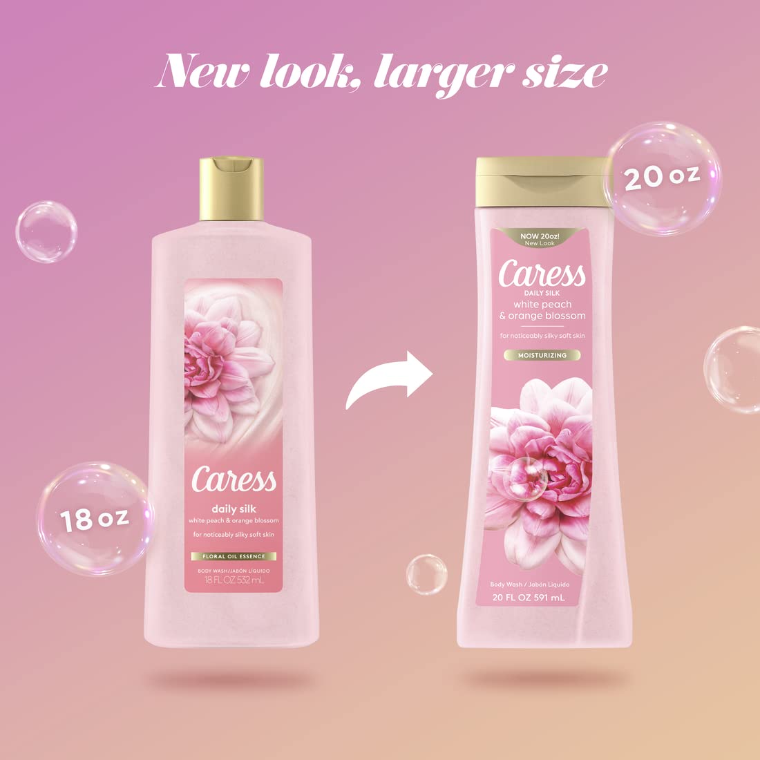 Caress Body Wash With Silk Extract For Noticeably Silky, Soft Skin Daily Silk Body Soap With White Peach & Orange Blossom 20 fl oz Beauty & Personal Care Caress
