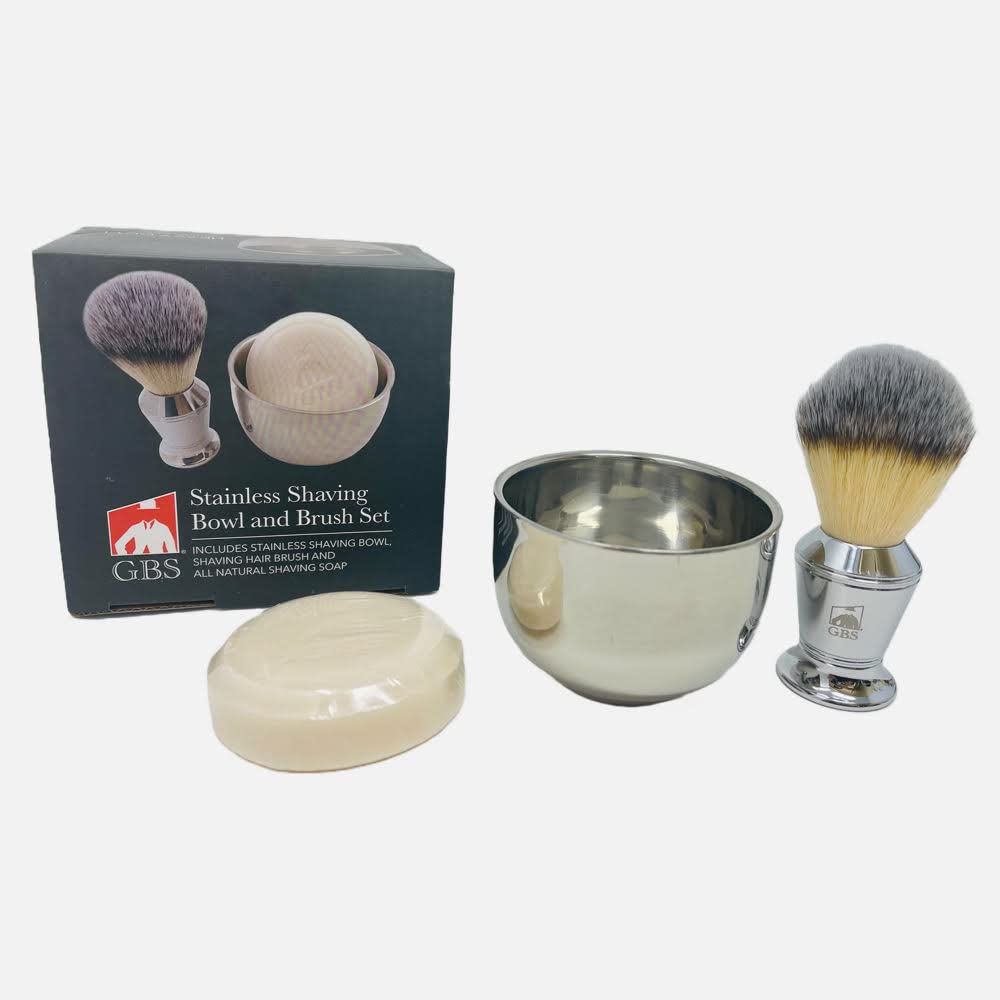 G.B.S Men's Shaving Kit 3 pc Stainless Steel Bowl Shaving Soap and Synthetic Shaving Brush Durable Makes a Gift Holiday Beauty and Personal Care G.B.S