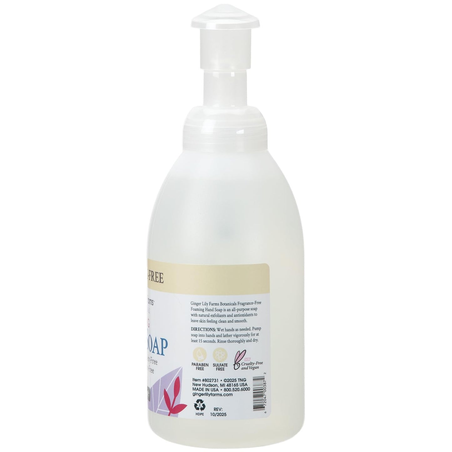 Ginger Lily Farms Botanicals All-Purpose Foaming Hand Soap Refill, Fragrance Free, 100% Vegan & Cruelty-Free, Unscented, 20 Fl Oz (Pack of 1) Beauty & Personal Care Ginger Lily Farms