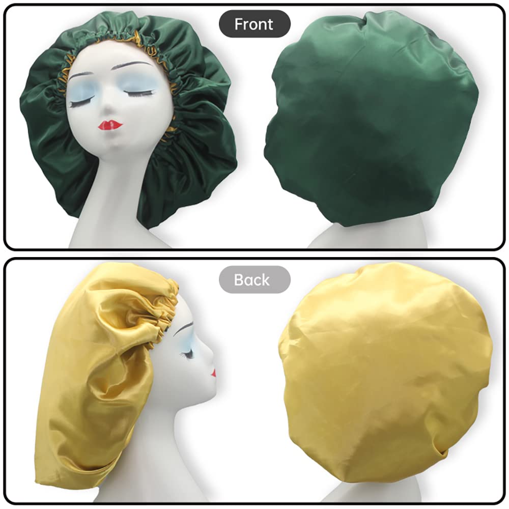 Hanbertti 2pcs of Satin Sleep Bonnet with Adjustable Buckle, Double Layer Silk Bonnets, Reusable Bath Hair Cap for Night Sleeping and Make up (Deep Beauty & Personal Care Hanbertti