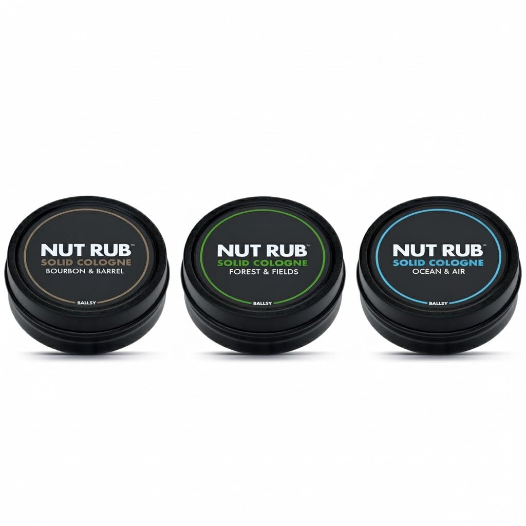Ballsy Body & Ball Rub, Cologne for Everywhere, with Beeswax, Coconut and Sunflower Seed Oil, Ocean & Air/Forest & Fields/Bourbon & Barrel, .85 oz Beauty & Personal Care Ballsy