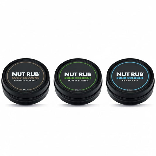 Ballsy Body & Ball Rub, Cologne for Everywhere, with Beeswax, Coconut and Sunflower Seed Oil, Ocean & Air/Forest & Fields/Bourbon & Barrel, .85 oz Beauty & Personal Care Ballsy