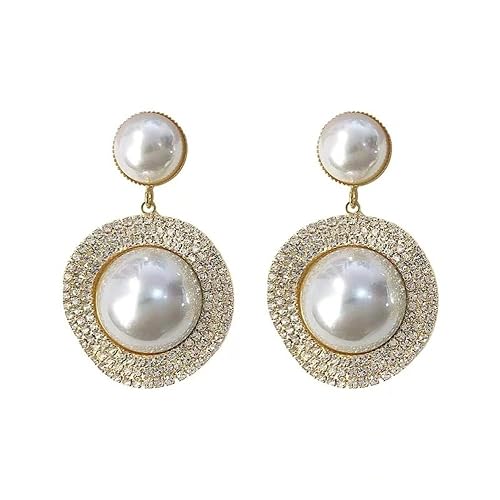 Xerling Bling Rhinestone Pearl Button Stud Earrings for Women Shiny Statement Pearl Dangle Bridal Earrings for Wedding Prom Party Beauty & Personal Care Xerling
