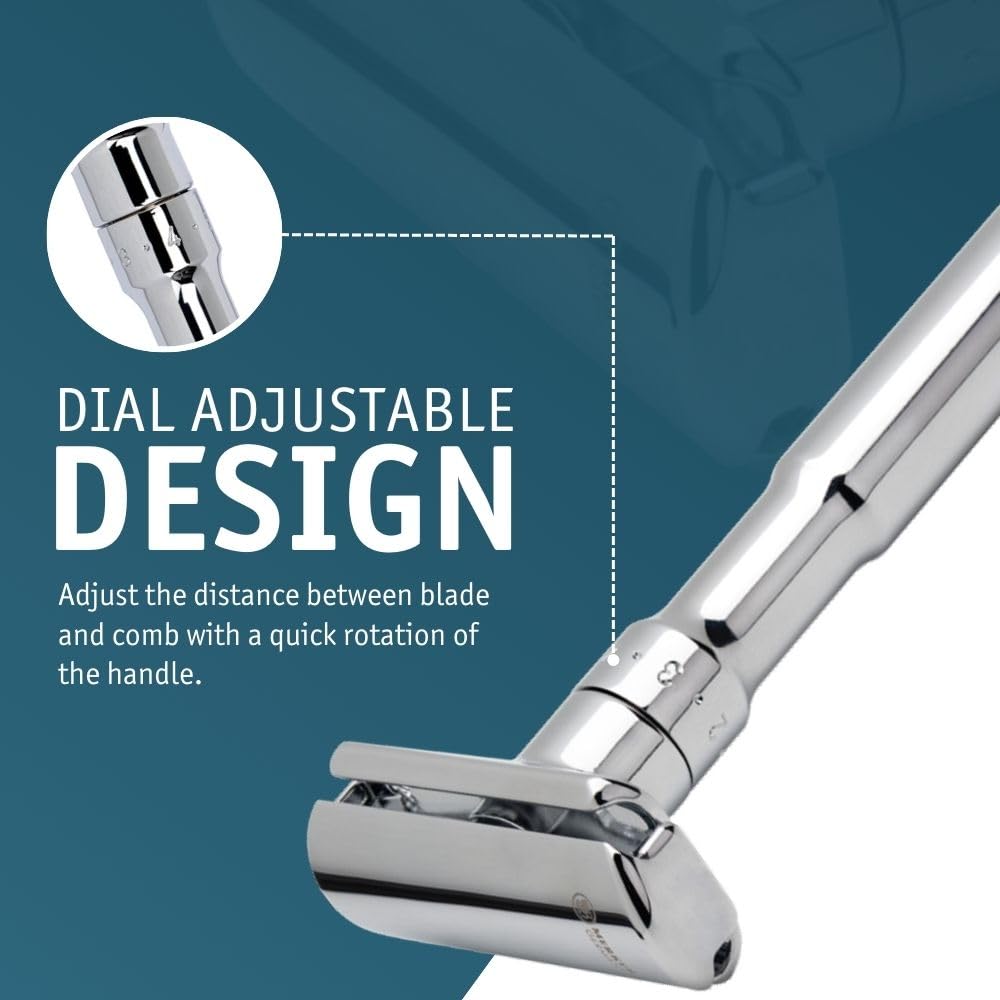 MERKUR FUTUR 701 Adjustable Double Edge Safety Razor - Bright Chrome - Adjustable Razor With Dial - Made in Germany - Plastic-Free - Snap-On Cap Beauty and Personal Care MERKUR