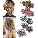 5 Pcs double flower decorative jeweled rhinestone hair clip pretty fancy floral thick crystal hair clips for women beautiful fashion designer asian Beauty & Personal Care LJC-20