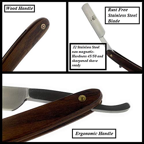 G.B.S Wooden Handle Straight Edge Stainless Steel Barber Shaving Straight Razor, Handmade, Extra Sharp With Leather Razor Travel Case Beauty and Personal Care G.B.S