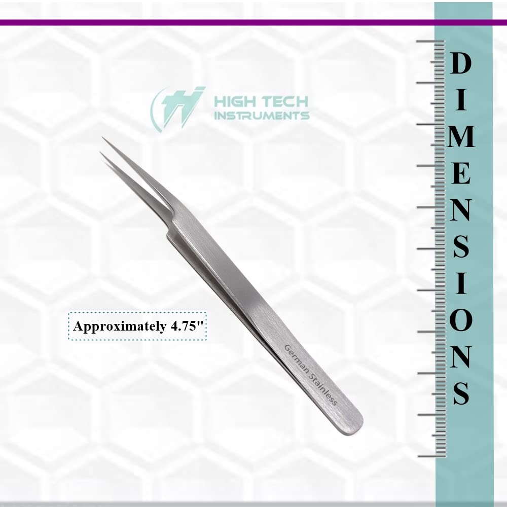 Professional Eyelash Tweezers Sharp, Needle Nose, Stainless Steel, Tweezers Precision Pluckers 4.75" with Fine Precision Tips for Facial Hair Beauty and Personal Care HIGH TECH INSTRUMENTS