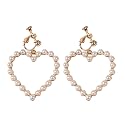 DoubleNine Wedding Bridal Earrings Clips No Piercing Heart Hoop Cute Beads Gold Minimal Love Sweet Jewelry for Women Girls Beauty & Personal Care Doubnine