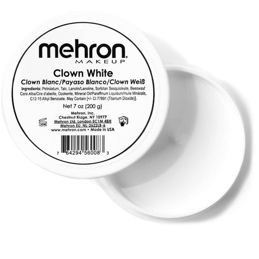 Mehron Makeup Clown White Professional Face Paint Cream Makeup | White Face Paint for Stage, Film, Cosplay, & Mime | Halloween Clown 7 oz (198g) Beauty & Personal Care Mehron