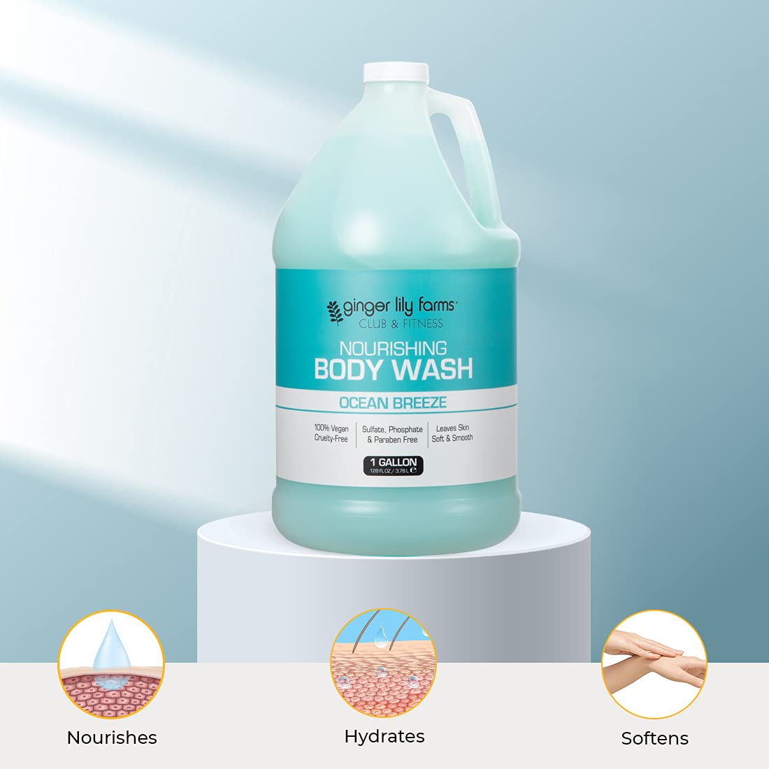 Ginger Lily Farms Club & Fitness Nourishing Body Wash, 100% Vegan & Cruelty-Free, Bath & Shower Gel for Men and Women, Ocean Breeze Scent, 1 Gallon Beauty & Personal Care Ginger Lily Farms