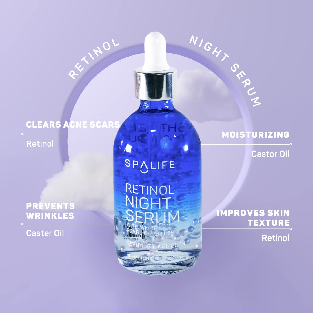 Spa Life Face Serum: REPAIR Retinol Night Serum 100 ml (3.7 oz) Smoothing, Resurfacing, Gently Exfoliating - Targets Fine Lines, Texture, Dark Spots Beauty & Personal Care SpaLife