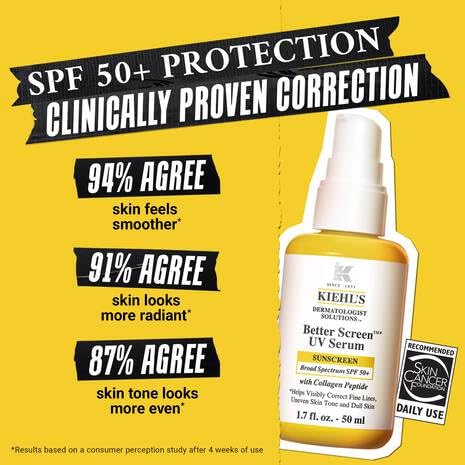 Kiehl's SPF 50+ Sunscreen Serum for Face, Better Screen Facial Sunscreen with Collagen Peptides, No White Cast, For All Skin Types, Shields UVA/UVB Beauty and Personal Care Kiehl's