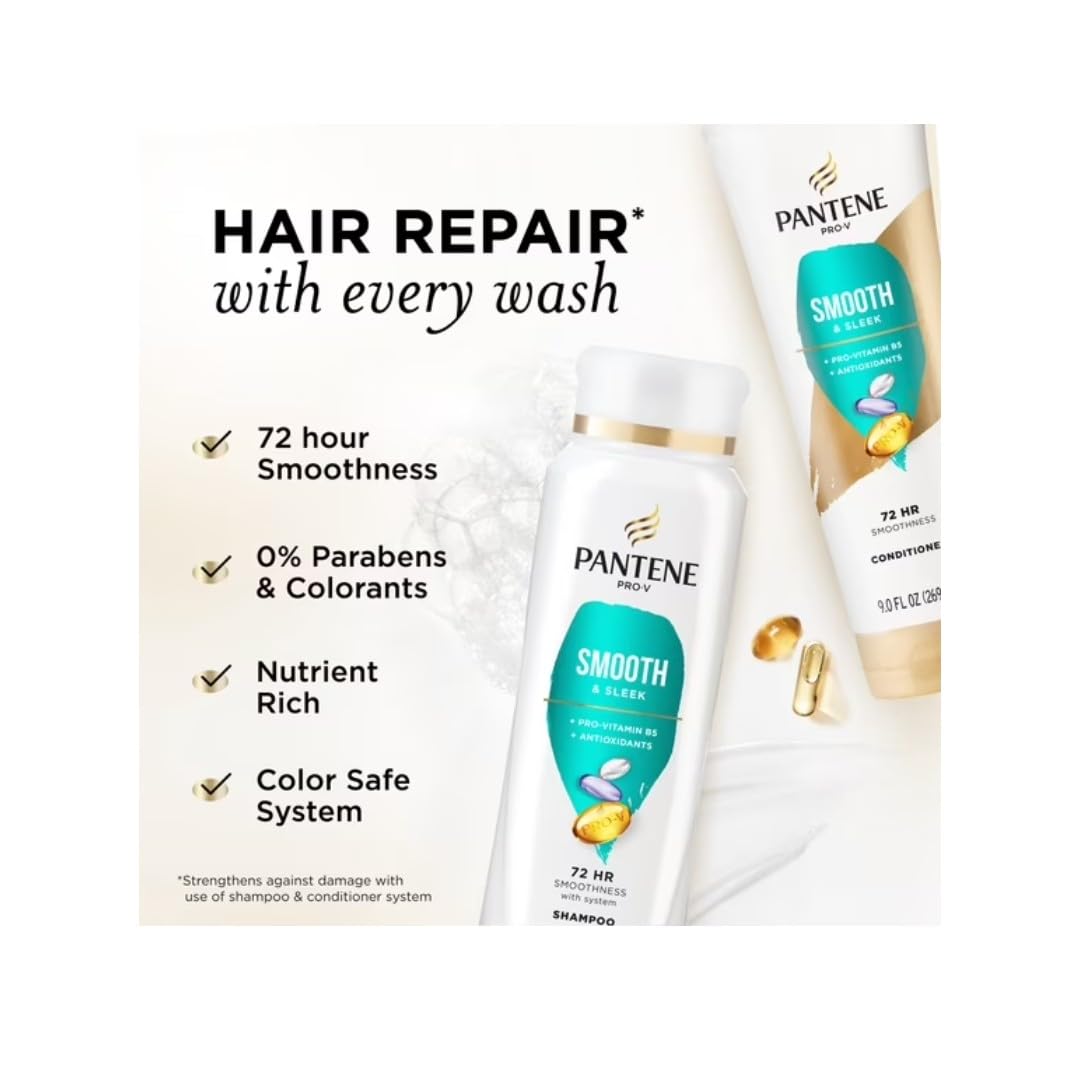 Pantene Smooth & Sleek Shampoo + Conditioner Bundle Beauty & Personal Care Pantene