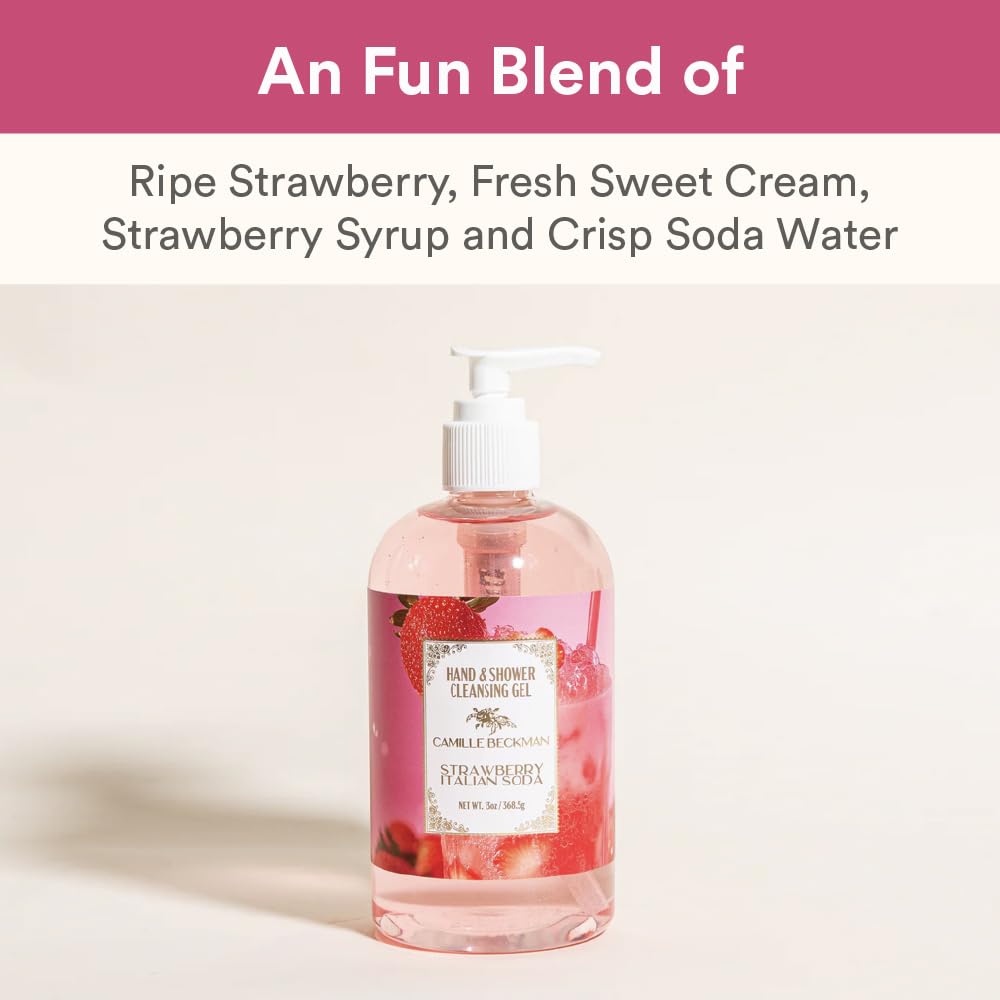 Camille Beckman Strawberry Italian Soda Hand & Shower Cleansing Gel - Gentle Moisturizing Body Wash, Sweet Fruity Scent, 13 fl oz Beauty & Personal Care Camille Beckman