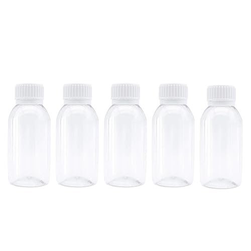 TRENDBOX Pack of 5-100ml Clear Empty PET Mini Storage 100ml/100g/100cc Bottles Hard Plastic Durable Turn Screw Cover Cap Round Filling Liquid Beauty & Personal Care TRENDBOX