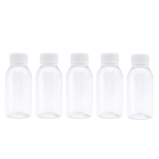 TRENDBOX Pack of 5-100ml Clear Empty PET Mini Storage 100ml/100g/100cc Bottles Hard Plastic Durable Turn Screw Cover Cap Round Filling Liquid Beauty & Personal Care TRENDBOX