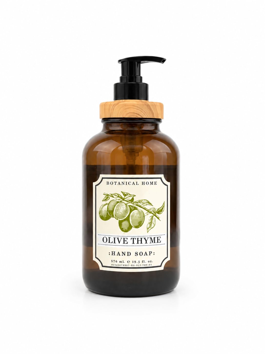Botanical Home Hand Soap Collection 576ml | 19.5 fl oz | Infused with Essential Oils |Amber GLASS BOTTLE | Olive Thyme Beauty & Personal Care Home & Body Company