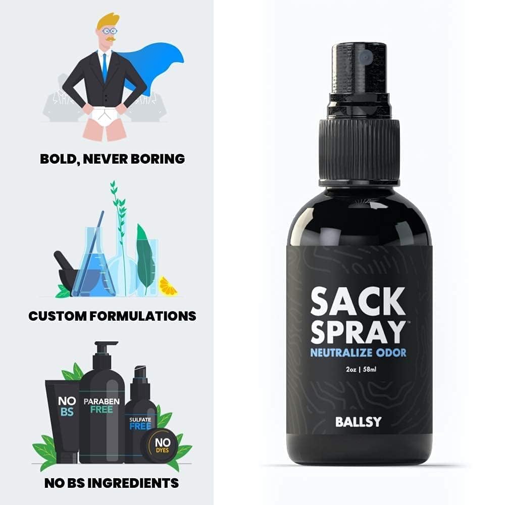 Ballsy Body & Groin Spray - Deodorant for Men - Neutralize Odor & Skin Irritation w/Tea Tree & Aloe Vera Extracts - Cruelty, Sulfate & Paraben-Free Beauty and Personal Care Ballsy