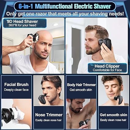 9D Head Shavers for Bald Men, Electric Razor for Men to Shave Fast with LED Display, Cordless Rechargeable, IPX7 Waterproof Wet/Dry Rotary Shaver Kit Beauty and Personal Care Softula