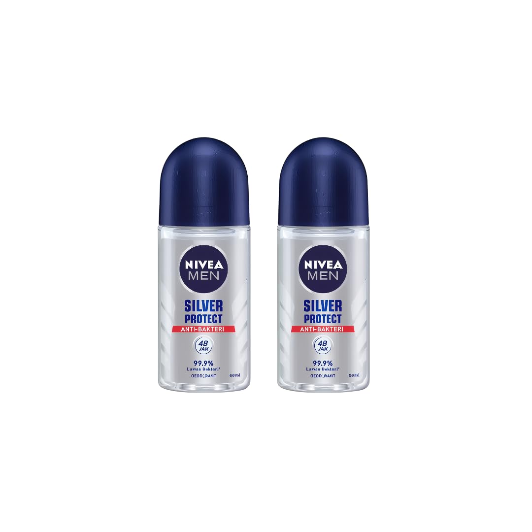 NIVEA Men Silver Protect Roll-On Deodorant, Long-Lasting Freshness, Quick Dry, 50ml, Gentle on Skin, Men’s Body Care, Fresh Scent, Pack Of 2 Beauty and Personal Care NIVEA