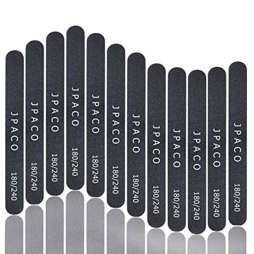 12-Pack Professional Nail Files: Double-Sided Emery Boards for Natural, Acrylic, Poly, and Gel Nails - Washable Black Manicure Tools Set by JPACO Beauty & Personal Care JPACO
