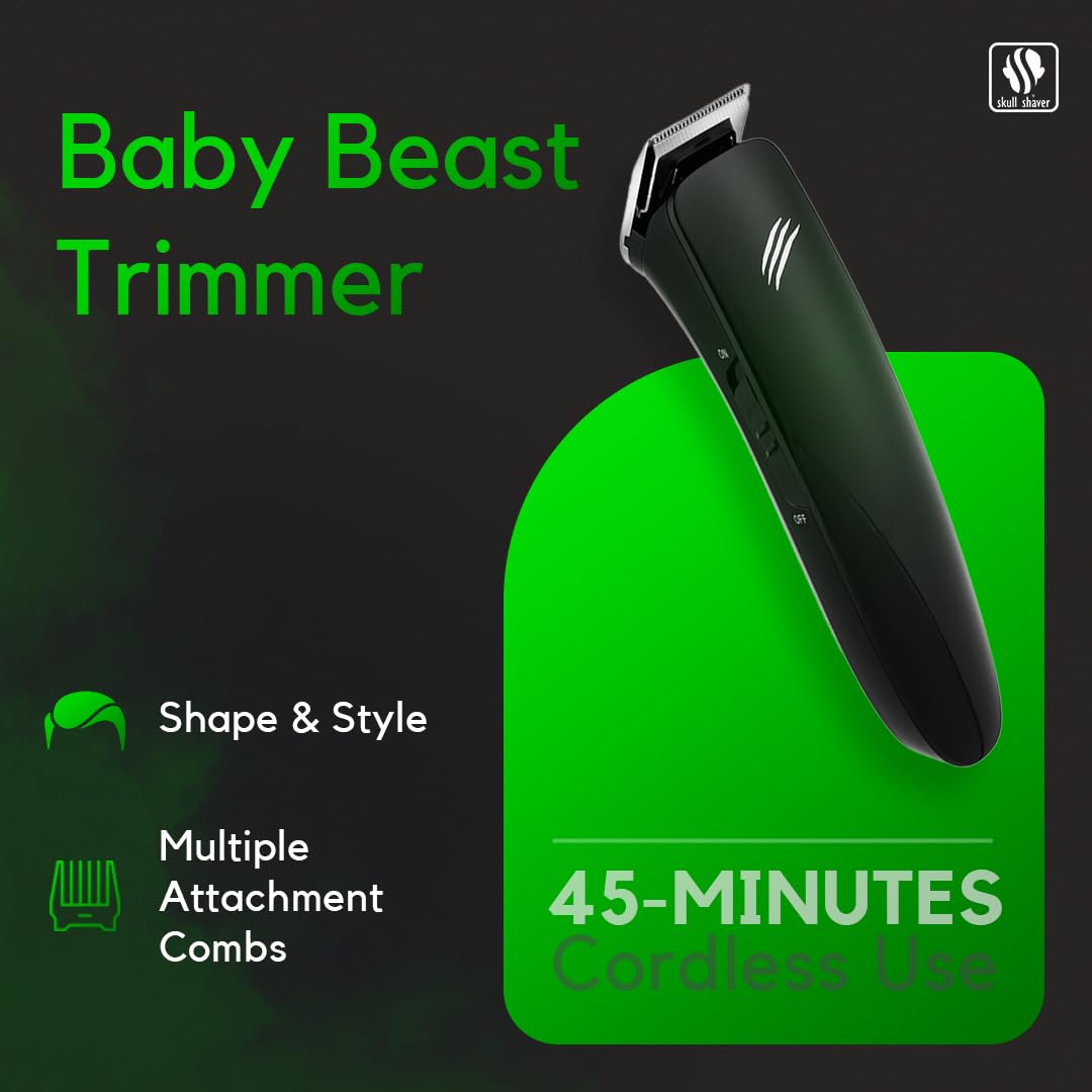 Skull Shaver Baby Beast Trimmer - Ultimate Cordless Hair & Beard Grooming Tool - Precision Steel Blades - USB Rechargeable - 4 Combs - Travel-Friendly Beauty and Personal Care Skull Shaver