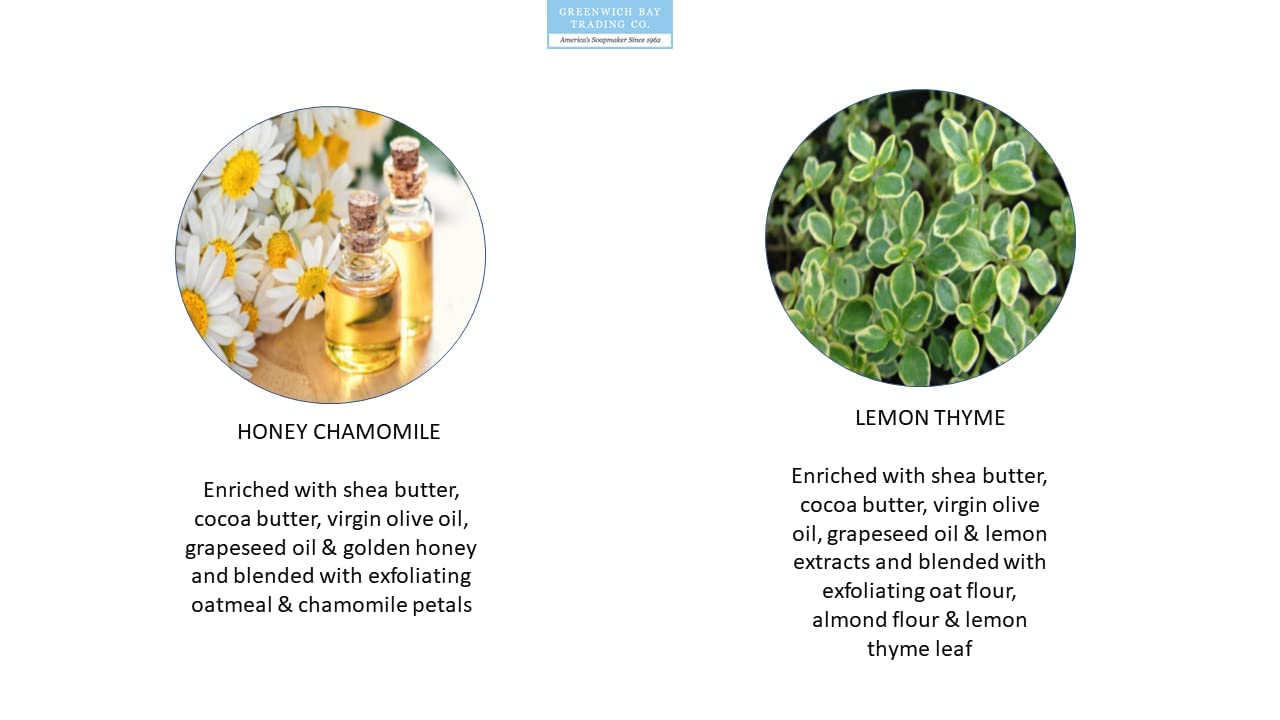 Greenwich Bay Trading- 2 Pack Honey Chamomile & Lemon Thyme Herbal Soaps- Enriched with Shea Butter, Virgin Olive Oil and Infused with Fresh Botanical Beauty & Personal Care Greenwich Bay