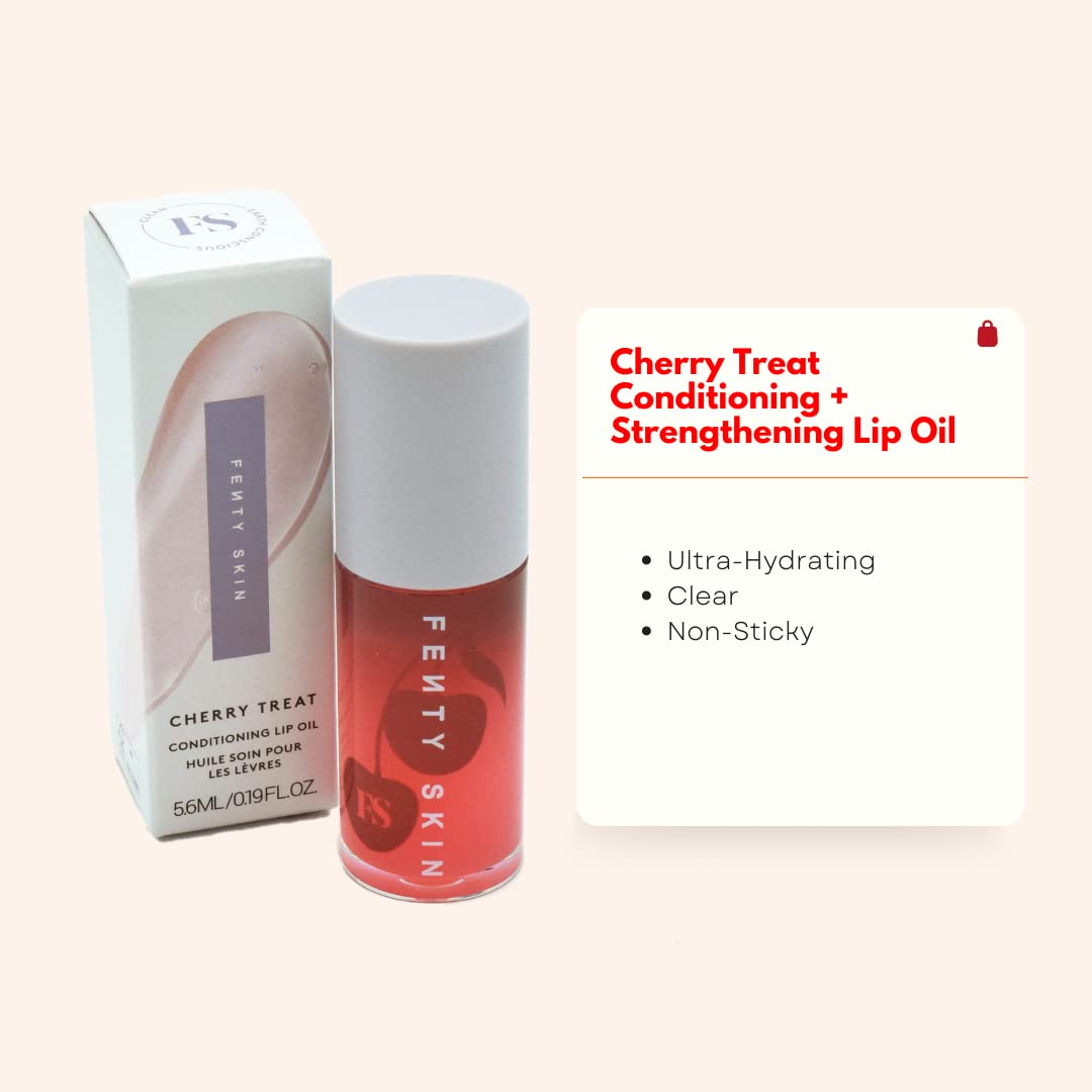 Fenty Skin Cherry Treat Conditioning + Strengthening Lip Oil Cream White 0.19 Ounce (Pack of 1) Beauty & Personal Care Fenty Skin